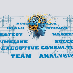 a human head in the background with interconnections like a robot and different words on top