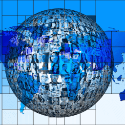 a globe shape with pictures of persons